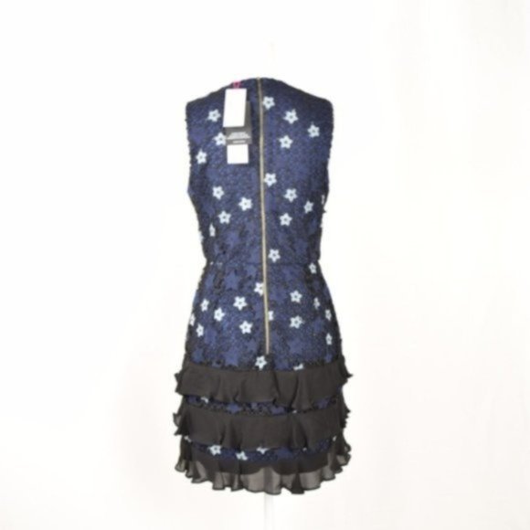 Parker Zahara Ruffle Hem Mini Dress, Blue, Size 6 - Picture 4 of 4